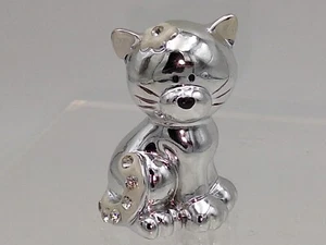 Katze weiß silber mit Strass-Steinen - Dekofigur Katze 5 cm - Bild 1 von 4