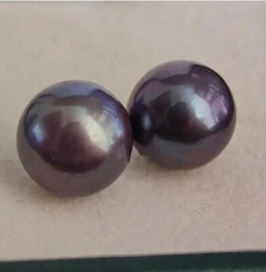 beautiful 10-9mm AAA South Sea round match pair loose Purple pearl half drilled - Picture 1 of 6