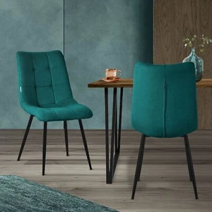Set de 2 sillas de comedor azul petróleo asiento acolchado con patas de acero - Imagen 1 de 7