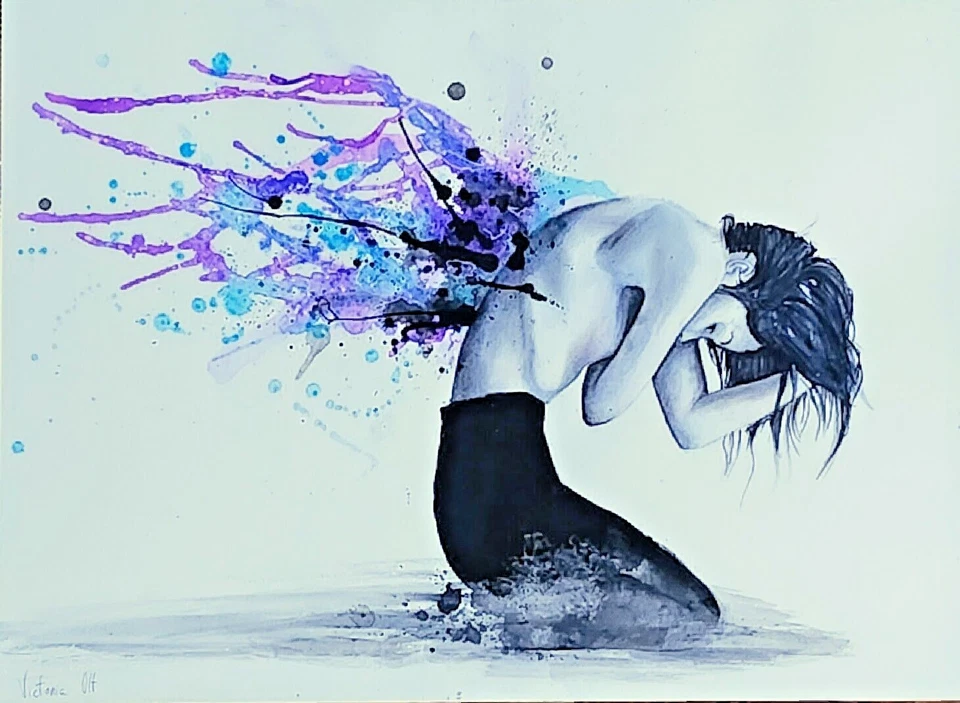 FALLEN BY VICTORIA OLT. ORIGNIAL PAINTING. Signed, OOAK, 16"x11.5" - Image 1 of 4