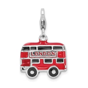 Sterling Silver Enamel Double Decker London Bus w/ Lobster Clasp Charm - Picture 1 of 6