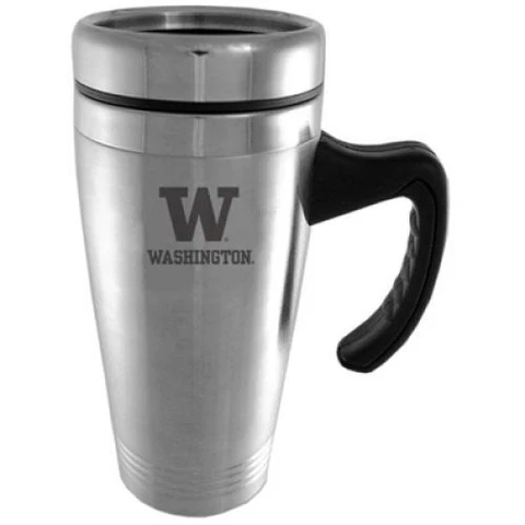Washington Huskies Engraved 16oz Stainless Steel Travel Mug - Silver Cover