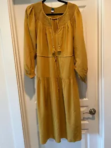 Maxi abito contadino boho cottage rayon a strati oro grande blu navy NUOVO - Foto 1 di 6