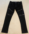 True Rock Men's Thrillered Out Zipper Black Distressed Slim Fit Jeans Size 32