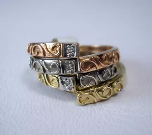 Natural Diamond 10K Tri Rose White Yellow Gold Stackable Ring Set Was $695 Video - Picture 1 of 14