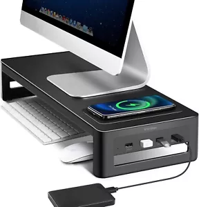 VAYDEER Monitor Stand Riser with Wireless Charger and USB3.0 Hub Support Data Tr - Picture 1 of 8