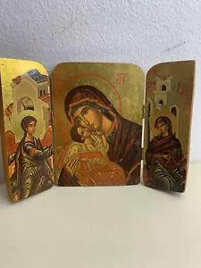 Gottesmutter Maria Engel Triptychon Holz christlich Klappikone, Kleinealtar - Bild 1 von 13