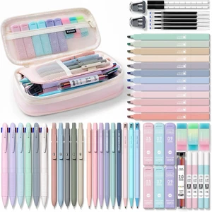 56 PCS Aesthetic School Supplies with Large Pencil Case, 6 Colored Ballpoint Pen - Picture 1 of 8