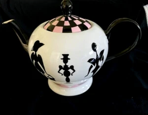 New Nordstrom R Toledo Collectible Checkered Ceramic Tea Pot Kettle Teapot W Lid - Picture 1 of 6