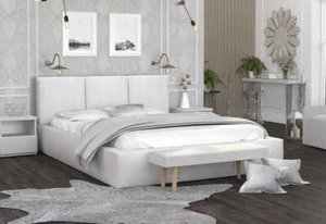 Bett AMBER 160x200 cm Weiß Samt mit Lattenrost Doppelbett mit Bettkasten - Bild 1 von 3