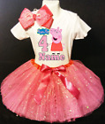 Peppa Pig Dress --With NAME-- 4 fourth 4th Birthday Tutu Outfit Party Shirt