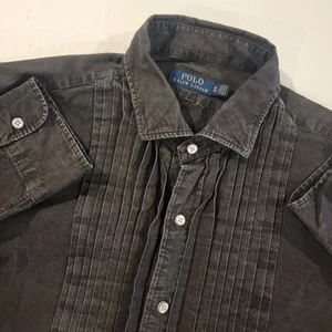 Polo Ralph Lauren Tuxedo Shirt Ruffled Mens XL Black Chambray Long Sleeve Button - Picture 1 of 4