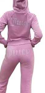 $199 NWT JUICY COUTURE Velour OG Bling Tracksuit Hoodie & Pant Set Dewberry S - Picture 1 of 11