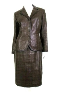 MAX MARA 2-TEILIGER BRAUNER GEWEBTER LEDERANZUG & ROCK GR.10 - Bild 1 von 9
