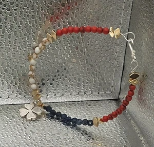 Unikat Armband 925 Silber Hämatit vergoldet Jaspis Howlith Saphir 21cm Kleeblatt - Bild 1 von 6