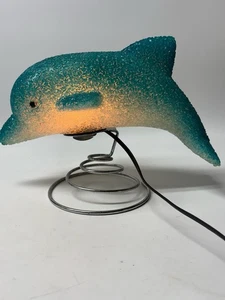 Vintage Melted Popcorn Plastic Dolphin Night Light Desk Lamp Teal Blue WORKS - Picture 1 of 9