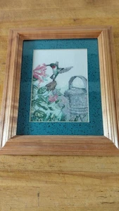 Needlepoint Cr Kolibri/Wasserkanister Bild. 10 Zoll x 12 Zoll mit Rahmen. - Bild 1 von 6