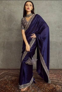 Indian Saree Wedding Designer Party Wear Blouse Bollywood Sari Ethnic Pakistani - Picture 1 of 10