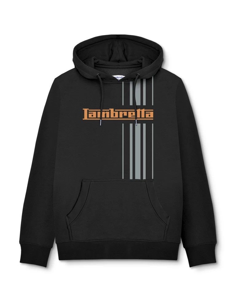 Lambretta Stripe Mens Black Pull Over Sweatshirt Hooded Hoodie - Image 1 of 1