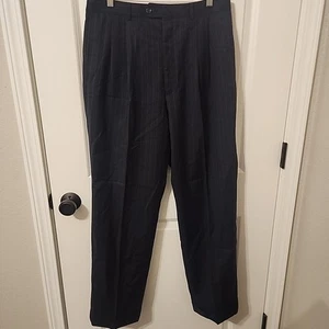 Lauren Ralph Lauren Total Comfort Wool Pants Mens 32X32 Navy Pinstripe Pleated - Picture 1 of 5