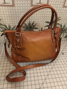 HESHE Pebbled Grain Leather Shoulder Bag Top Handle Satin Lined Purse Excellent! - Picture 1 of 18