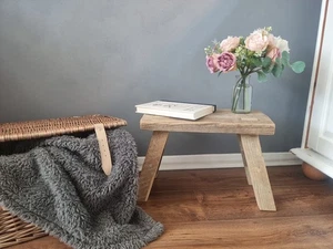 Rustic Wooden Milking Stool Handmade Reclaimed Wood Farmhouse Side Table Decor - Picture 1 of 10