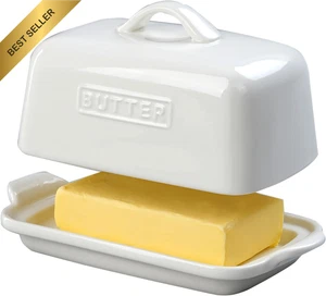 Porcelain Butter Dish White Ceramic Butter Keeper Countertop Storage Container - Picture 1 of 12