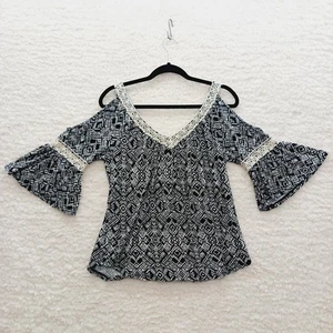 Blouse Top Size S Black Lace Whimsycore Soft Girl Boho Flare Romantic Vacation - Picture 1 of 12