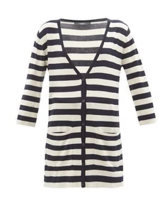 Weekend MAX MARA Knitted Striped Cardigan Navy/Cream Women’s Size Small S NWT - Picture 1 of 13
