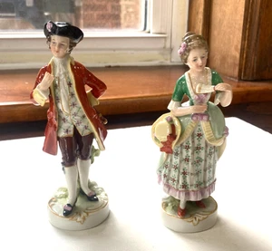 Pair of Antique Kister Germany Porcelain Figurines Scheibe Alsbach 5 1/4" Tall - Picture 1 of 8