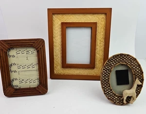 Bilderrahmen Holz geflochten Rattan 3er Set verschiedene Größen Farben Vintage - Bild 1 von 13