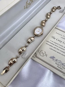 Lenox Collection The Cozy Cats Watch Solid 925 Sterling Silver 24kt Gold Electr - Picture 1 of 17
