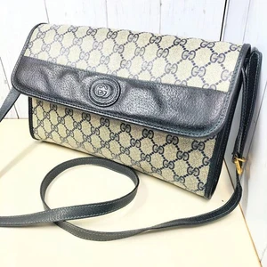Gucci GG Supreme Navy 2Way Shoulder Clutch Bag PVC Leather Auth - Picture 1 of 12