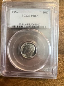 PR68 1959 90% SILVER ROOSEVELT DIME PCGS GRADED 10C PROOF COIN US PR 68 - Picture 1 of 8