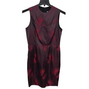 Vera Wang Lavendar Label Damen bedruckt Seide gefüttert Etuikleid Gr. 10 rot schwarz - Bild 1 von 11