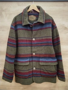 Woolrich Wool Blanket Rug Jacket Khaki Blue Red Wool Used - Picture 1 of 10
