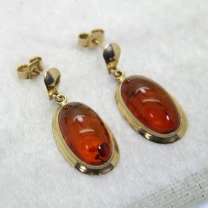 9ct Gold Amber Drop Earrings - Picture 1 of 5