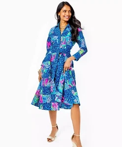 $448 Lilly Pulitzer MIRA MIDI SHIRT DRESS Multi Pop Up Lillys Party Patch Sz 16 - Picture 1 of 13