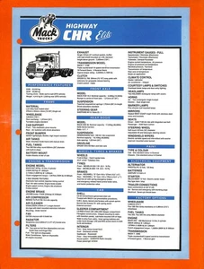 MACK TRUCKS / CHR ELITE HIGHWAY / FICHE TECHNIQUE de 1995 / ENGLISH - Bild 1 von 2