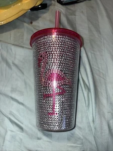 Pink Flamingo Rhinestone Plastic Tumbler Summer Picnic 16 FL OZ New Houseware - Picture 1 of 4