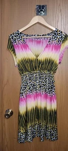 Midi Tie Dye Leopardenmuster Kleid Damen Größe Small Kurzarm Stretch... - Bild 1 von 6