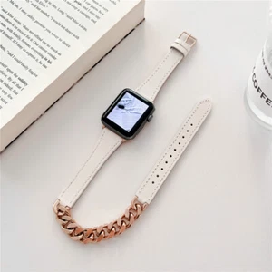 Leather Chain Double Cirlce Band for Apple Watch 10 9 8 7 6 SE 41/42/45/46/49mm - Picture 1 of 35