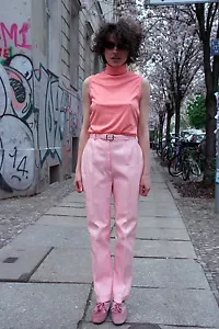 Top Maglia Donna Rosa Antico 60er Vero Vintage 60s Primavera Nylon Camicetta - Foto 1 di 11
