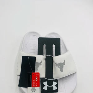 Brand New Under Armour Men's Project Rock Sideline White Slides Size 8 Flip Flop - Picture 1 of 6
