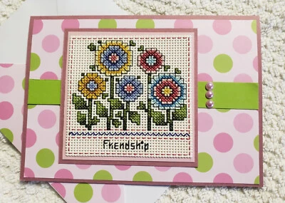 Handmade friendship greeting card full of colorful flowers - Image 1 of 3