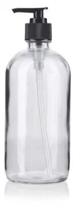 16 oz Clear Boston Round Glass Bottle with Black Lotion Pump - Picture 1 of 1