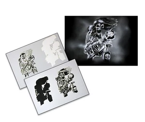  AS-085 Skull Guitar step by step stencil template acryl airbrush spray wall  - Foto 1 di 1