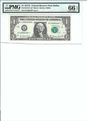 1977 $1 FRn FR1910-K* PMG 66 EPQ, Dallas * Note S/N K13085487*!!! - Image 1 of 2