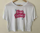Hemline Women's Xl Pink Free Britney Logo White Crop T-Shirt