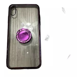 Clear and Purple XS MAX phone cover with Jeweled Ring holder w/ screensaver - Zdjęcie 1 z 5
